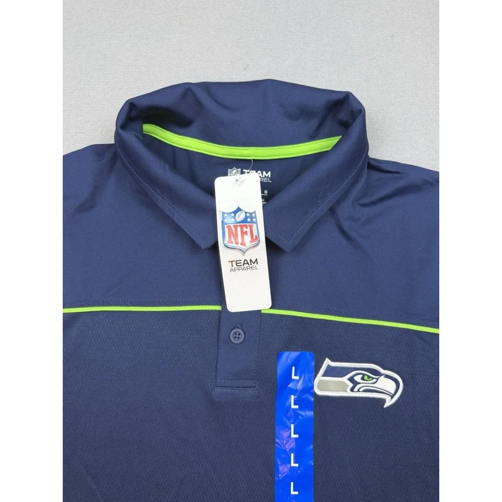 Seattle Seahawks Polo Shirt Men's Large Blue NFL Team Apparel Short Sleeve NEW